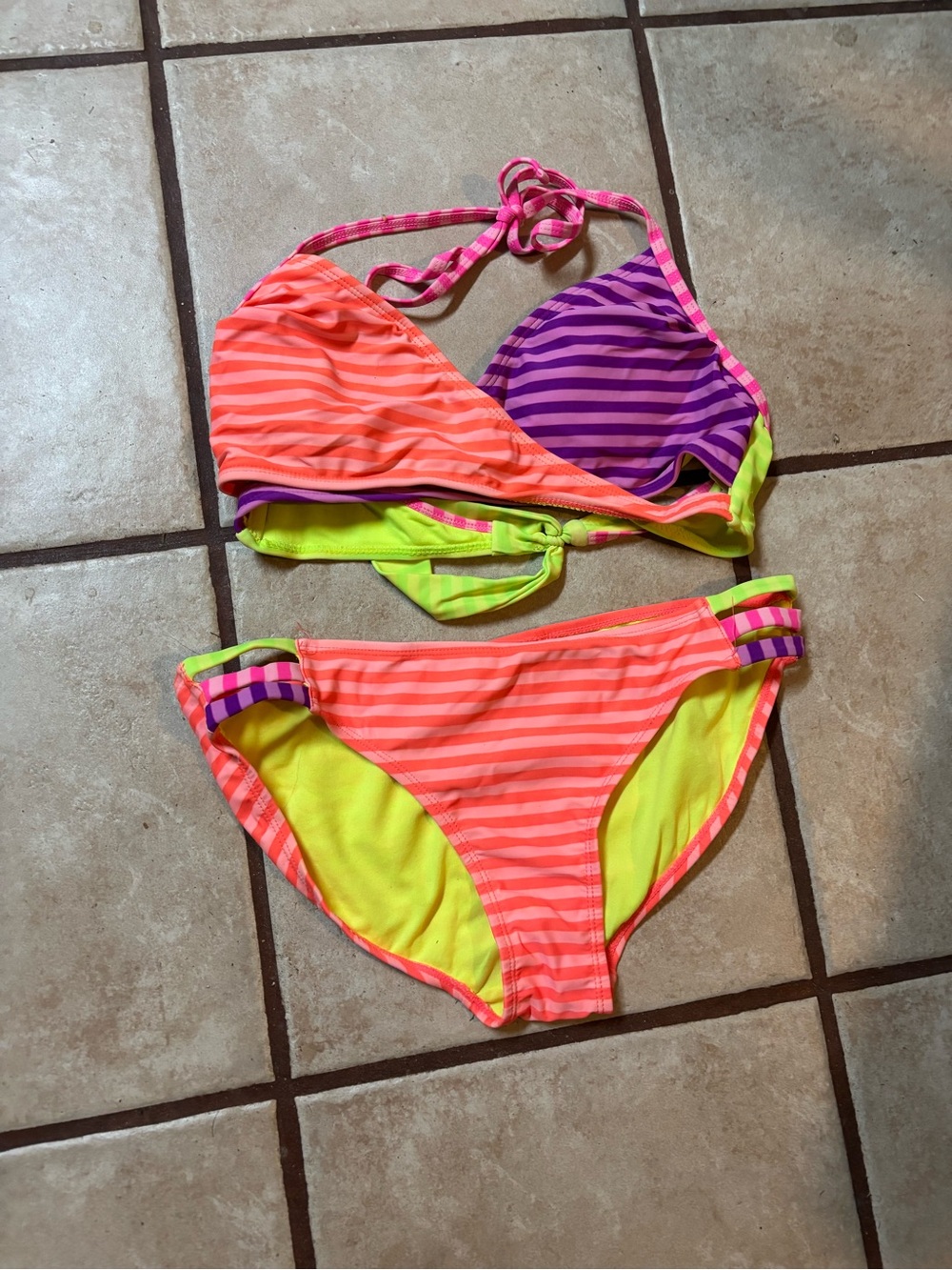 OP Neon Coral, Purple & Lime Girls Two-Piece Bikini